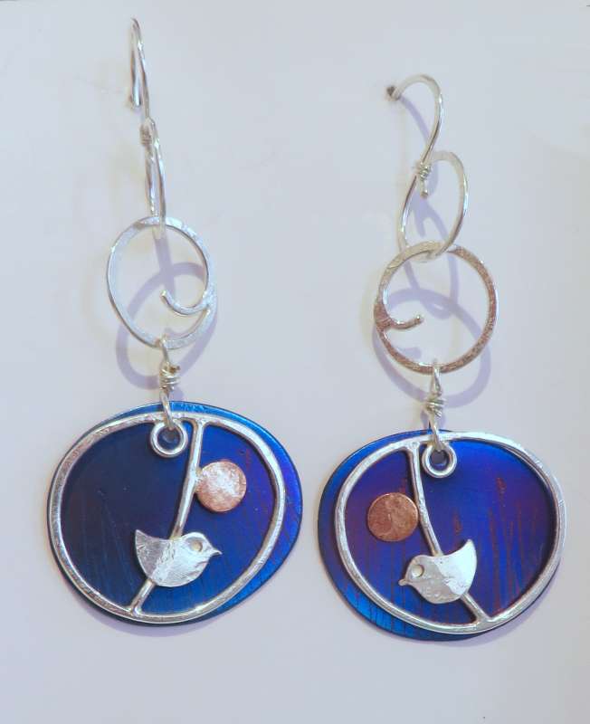 Framed Bird and Spirals Earrings